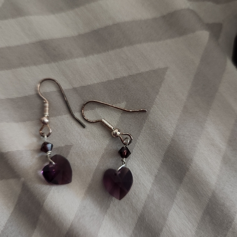 Handmade Amethyst Heart on 14k wire earrings